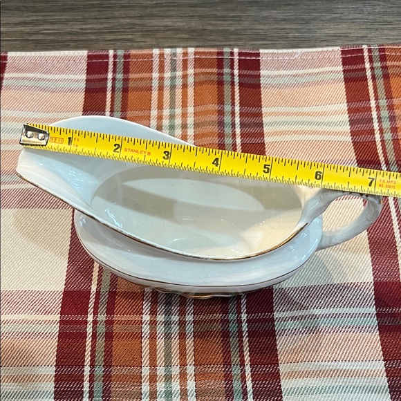 Edwin M. Knowles Gravy Boat White with Green & Gold Trim - Picture 9 of 16